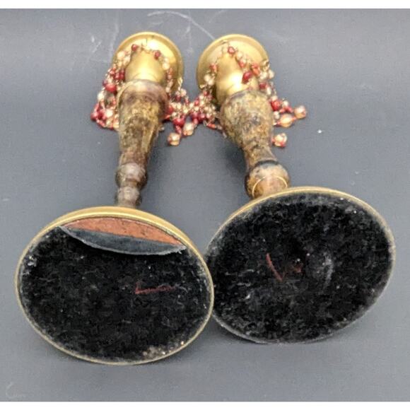 Solid Brass Candlestick PAIR Beaded Glam Taper - Picture 4 of 5